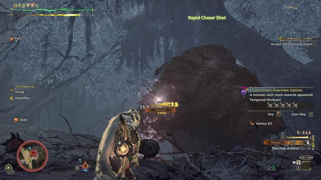 Rapid Chaser Rounds firing in Monster Hunter Wilds