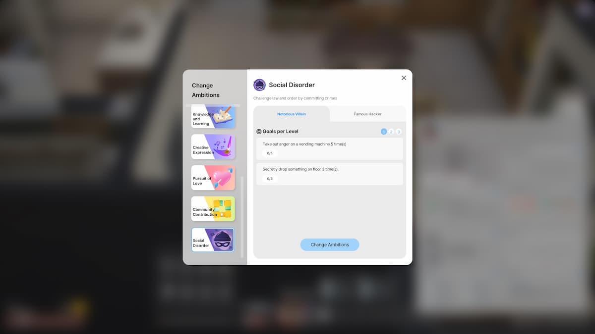 a screenshot of the social disorder category in inzoi