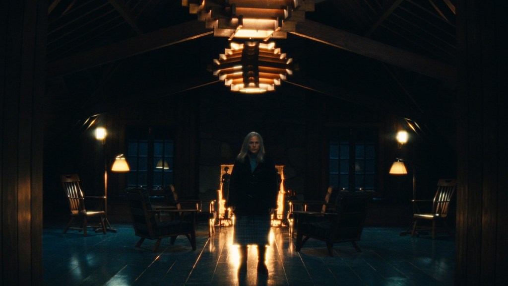 Cobel, Mark, and Devon head to the severed birthing cabin in Severance Season 2 Episode 9