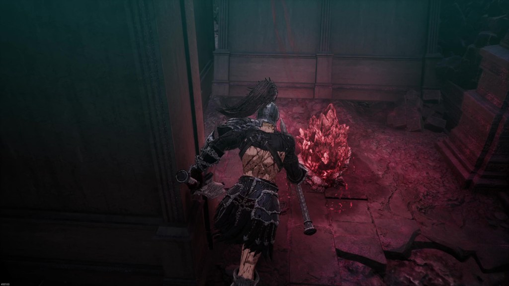 A Soulstone among some bookshelves