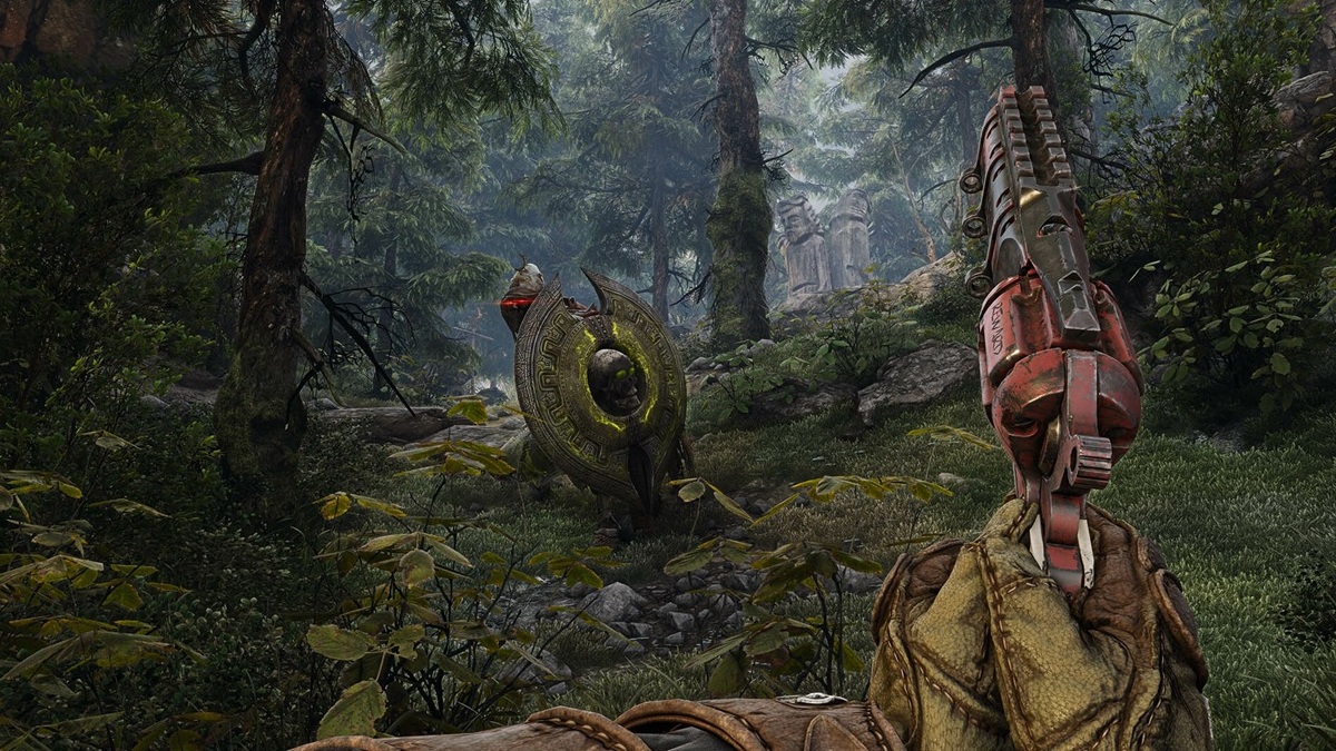 A gameplay screenshot from one of Witchfire's forest levels.