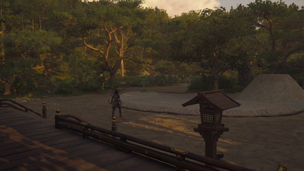 Assassin's Creed Shadows screenshot of the Kuji-kiri location: Ginkakuji Garden.