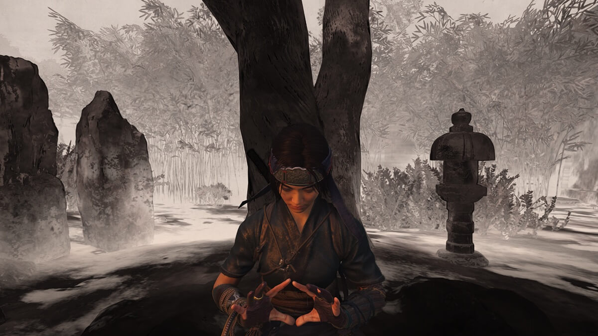 Assassin's Creed Shadows screenshot of Naoe at a Kuji-kiri location.