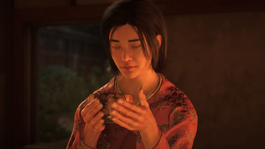 Assassin's Creed Shadows screenshot of Naoe attending a Tea Ceremony.