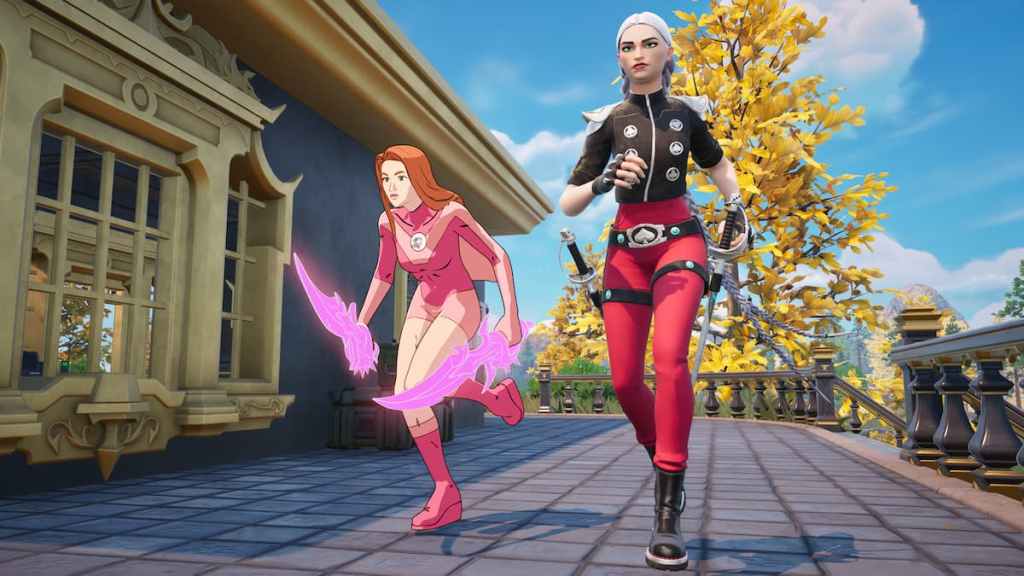 Atom Eve running with Cassidy Quinn in Fortnite.
