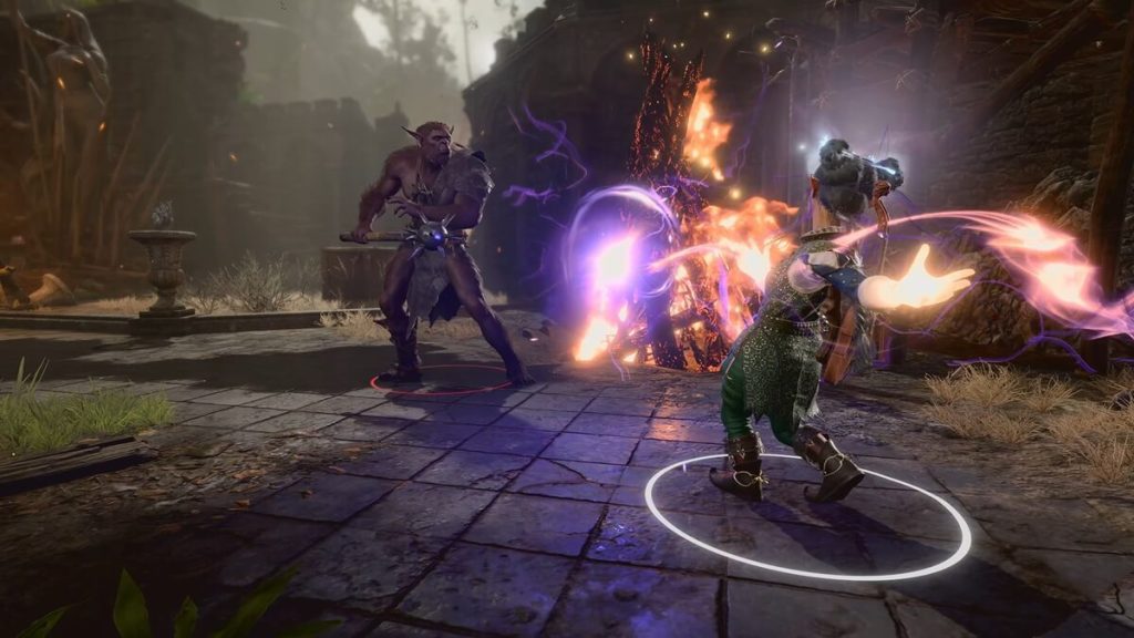 Baldur's Gate 3 screenshot of the College of Glamour bard in battle.