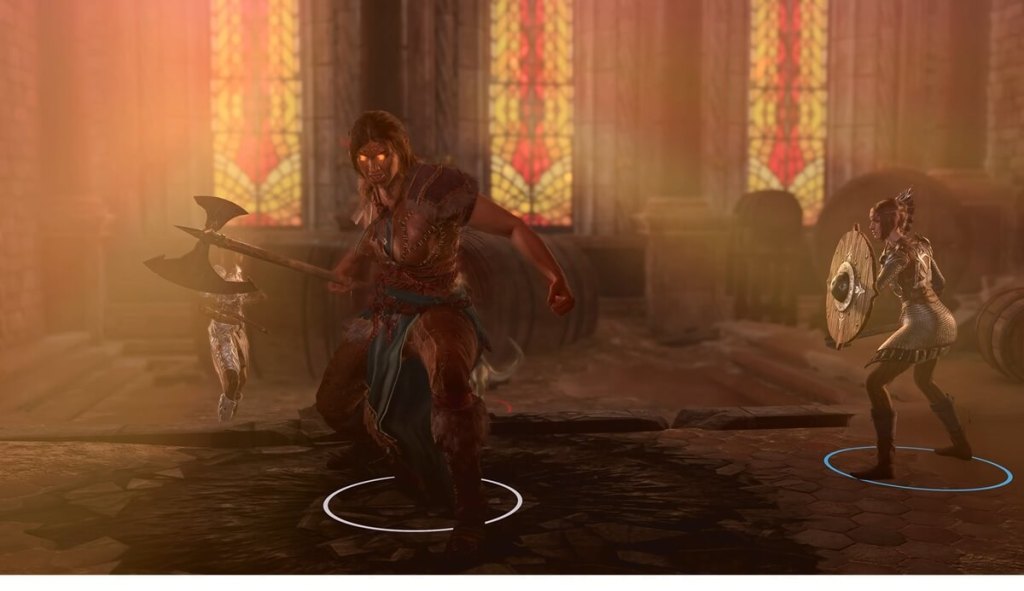 Baldur's Gate 3 screenshot of the Path of Giants Barbarian in battle.