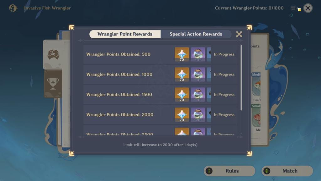 Invasive Fish Wrangler event rewards.