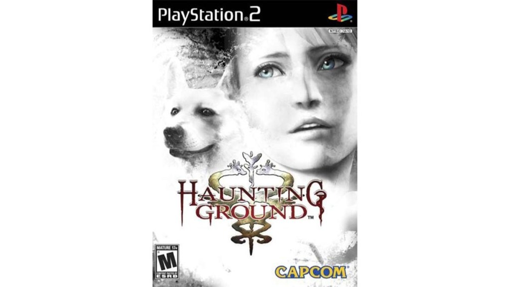 The cover art for Haunting Ground shows the face of the main chracter and a cute dog.