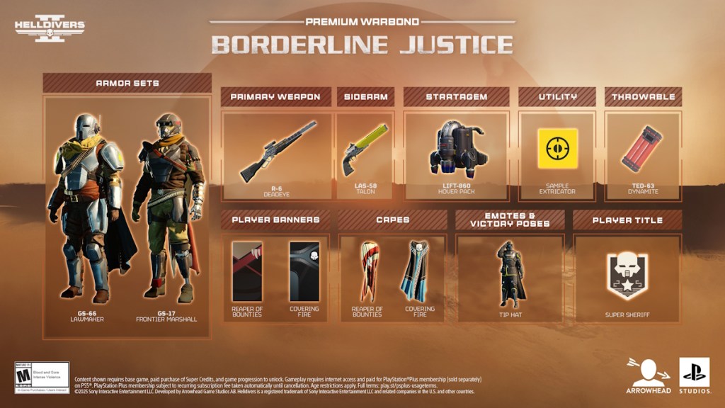 Everything in the Helldivers 2 Borderline Justice Warbond and their cost - all items