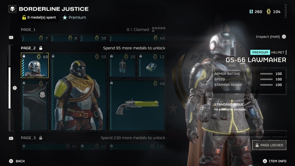 Everything in the Helldivers 2 Borderline Justice Warbond and their cost - Menu