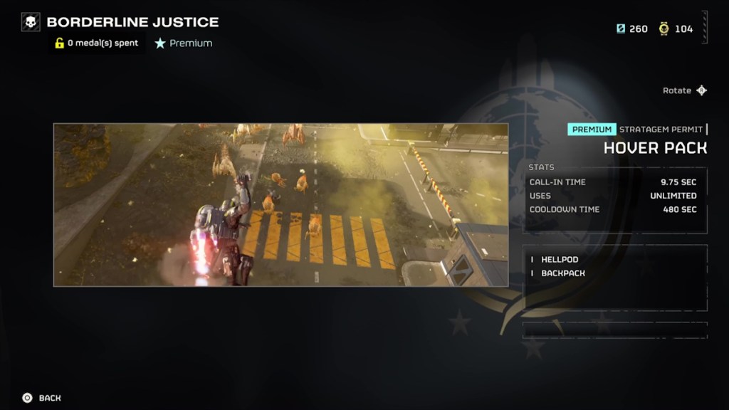 Everything in the Helldivers 2 Borderline Justice Warbond and their cost - Hover Pack