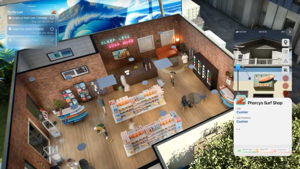 Working at the Surf Shop in Bliss Bay in inZOI