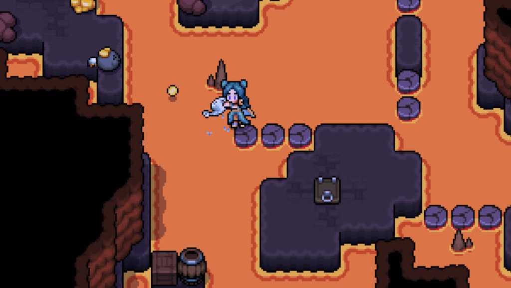 Using a Watering Can to traverse the Lava Caves in Fields of Mistria