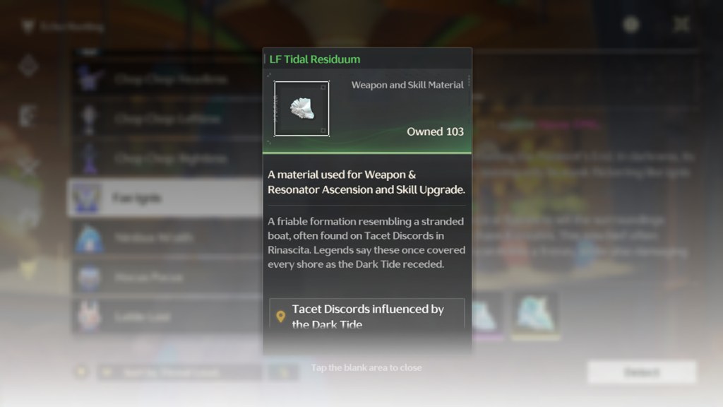 LF Tidal Residuum is a skill and weapon level up material