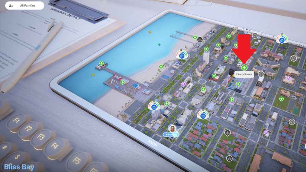 The Liberty Square Flea Market marked on a map in inZOI.