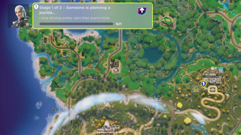 Lonewolf Lair marked on the map with the someone is planning a joyride quest active in fortnite.