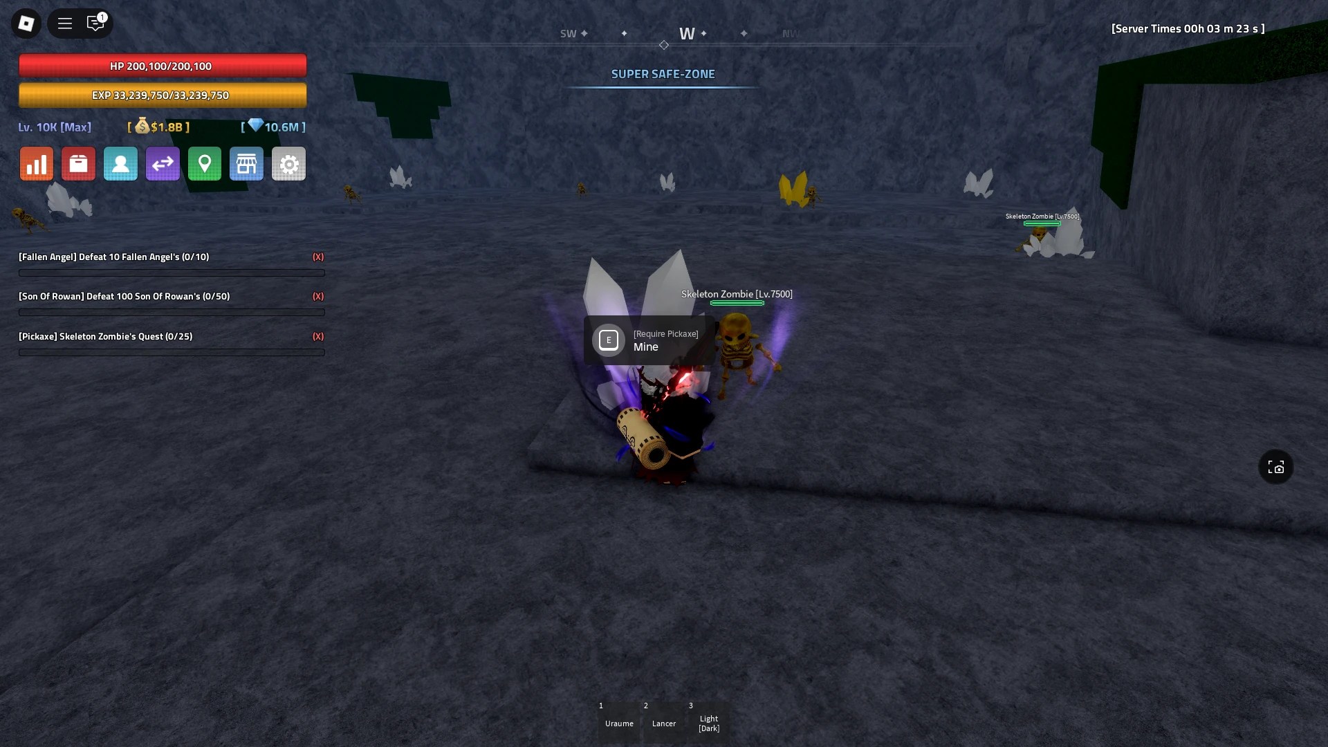 A player mining next to some skeletons in Verse Piece Roblox experience