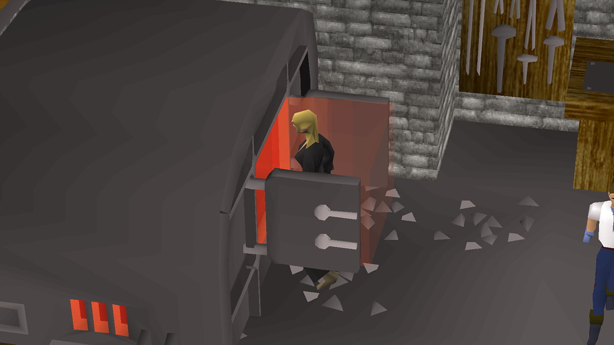 OSRS character smelting ore to train smithing