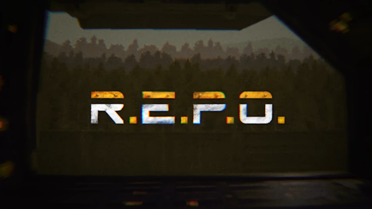 The R.E.P.O. logo with some grim and dark trees in the background.