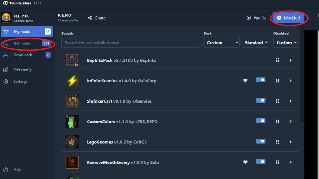 Screenshot of the Thunderstore app.