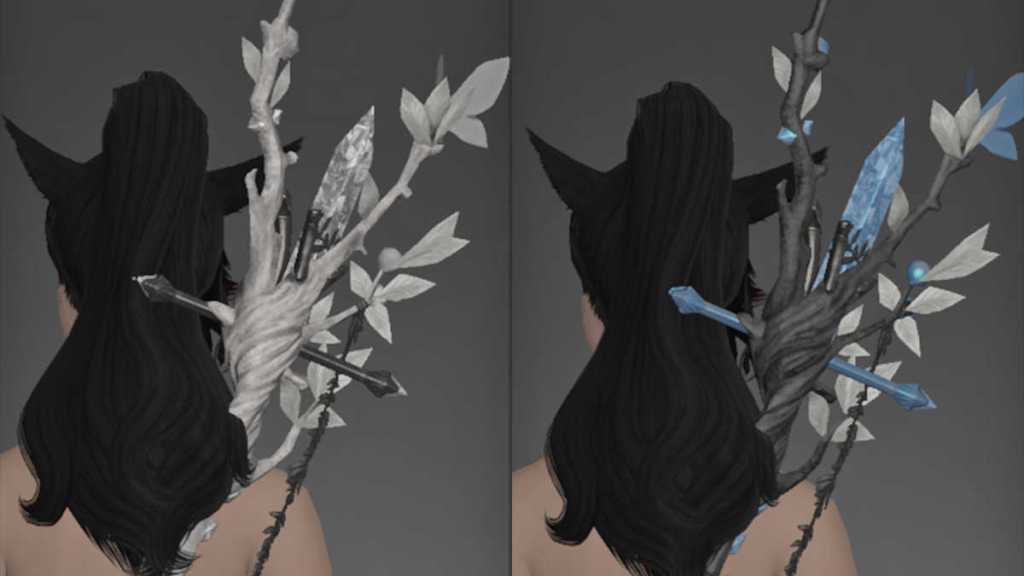 Blade's Mercy (White Mage Resistance Weapon) before and after two dye slots in Final Fantasy XIV