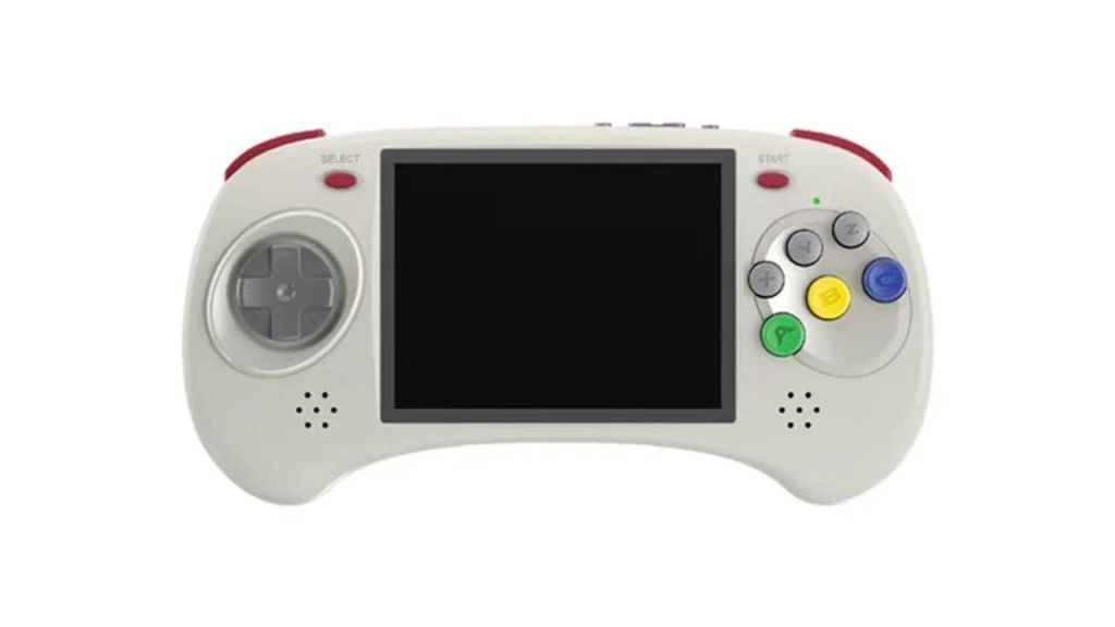 The Anbernic RG ARC-D retro  handheld gaming console on a white background.