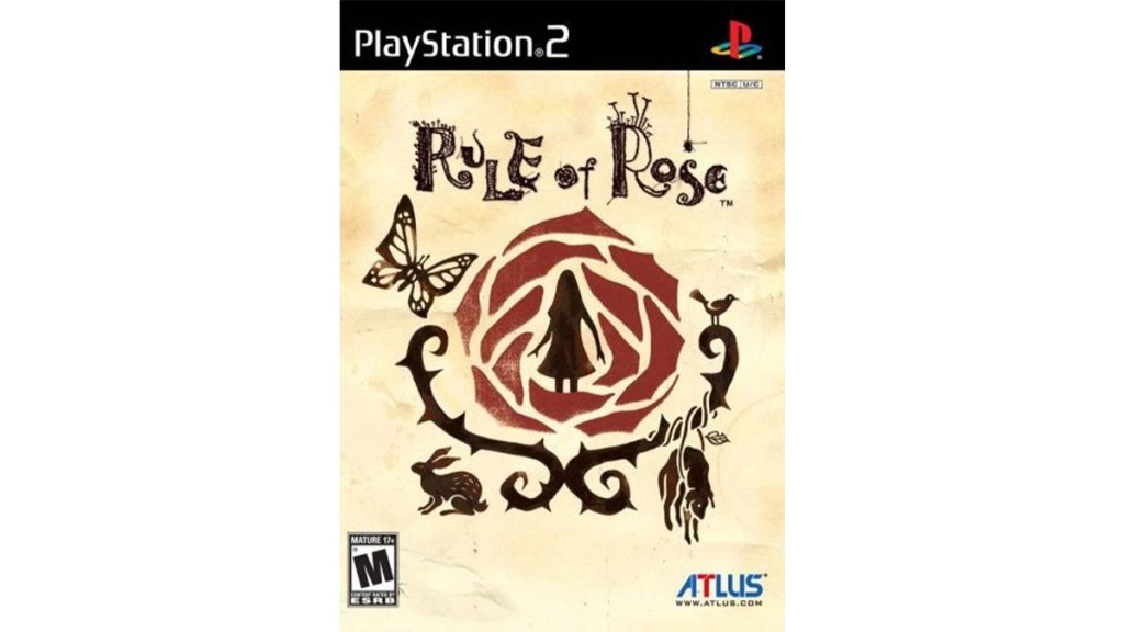 The cover art for Rule of Rose is the drawing of the silhouette of a girl inside a rose surrounded by thorns.