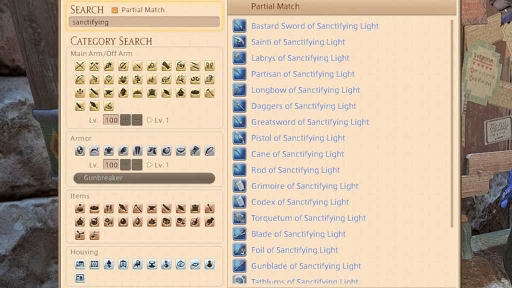 Sanctifying Light weapons on the Marketboard in Final Fantasy XIV