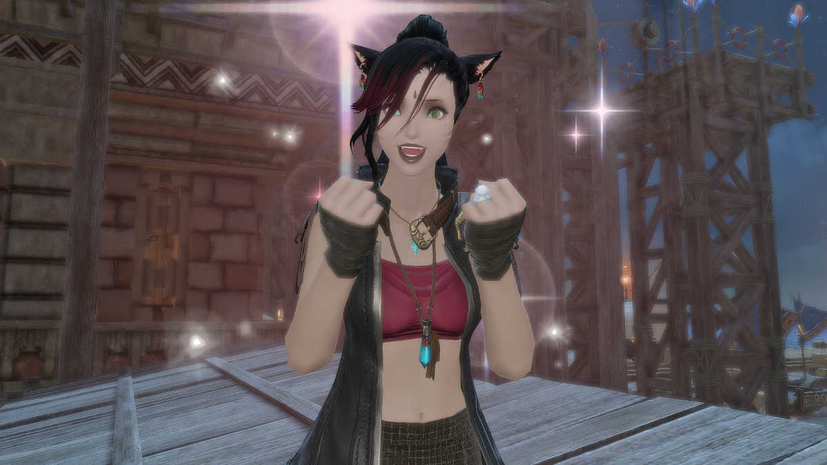 Player doing the Wow emote in Final Fantasy XIV