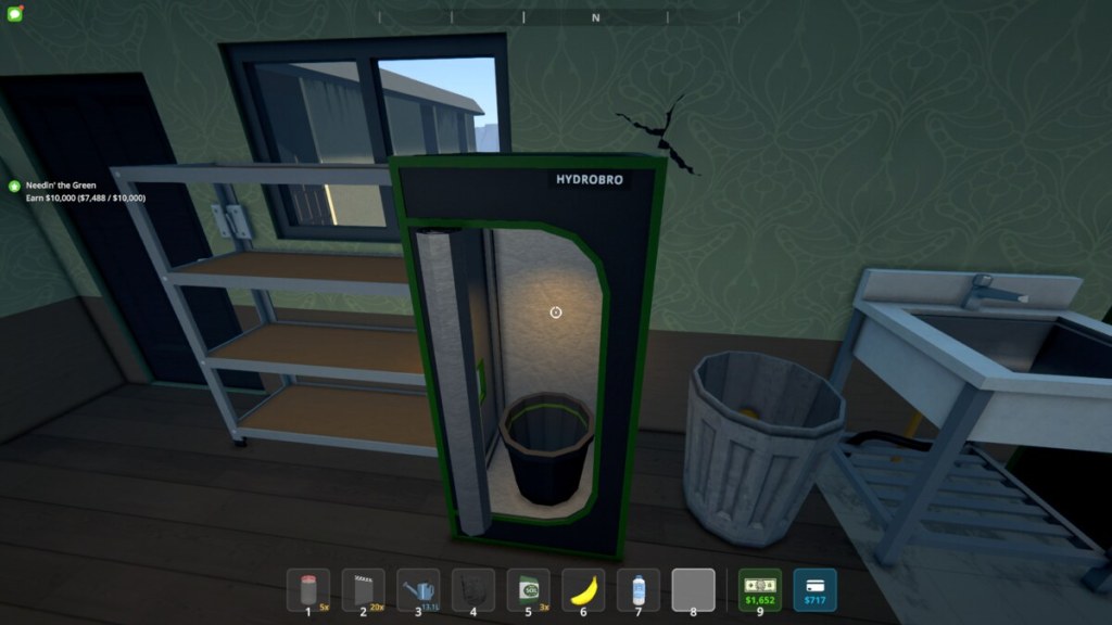 Removing furniture in Schedule 1. A small circle in the center of the screen indicates that the growing tent shown is about to be removed.