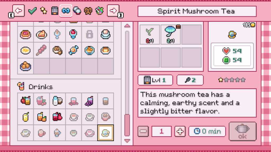 Recipe for Spirit Mushroom Tea in Fields of Mistria