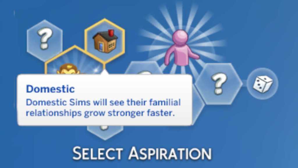 Bonus Trait of "Domestic" when choosing a Family Aspiration in The Sims 4
