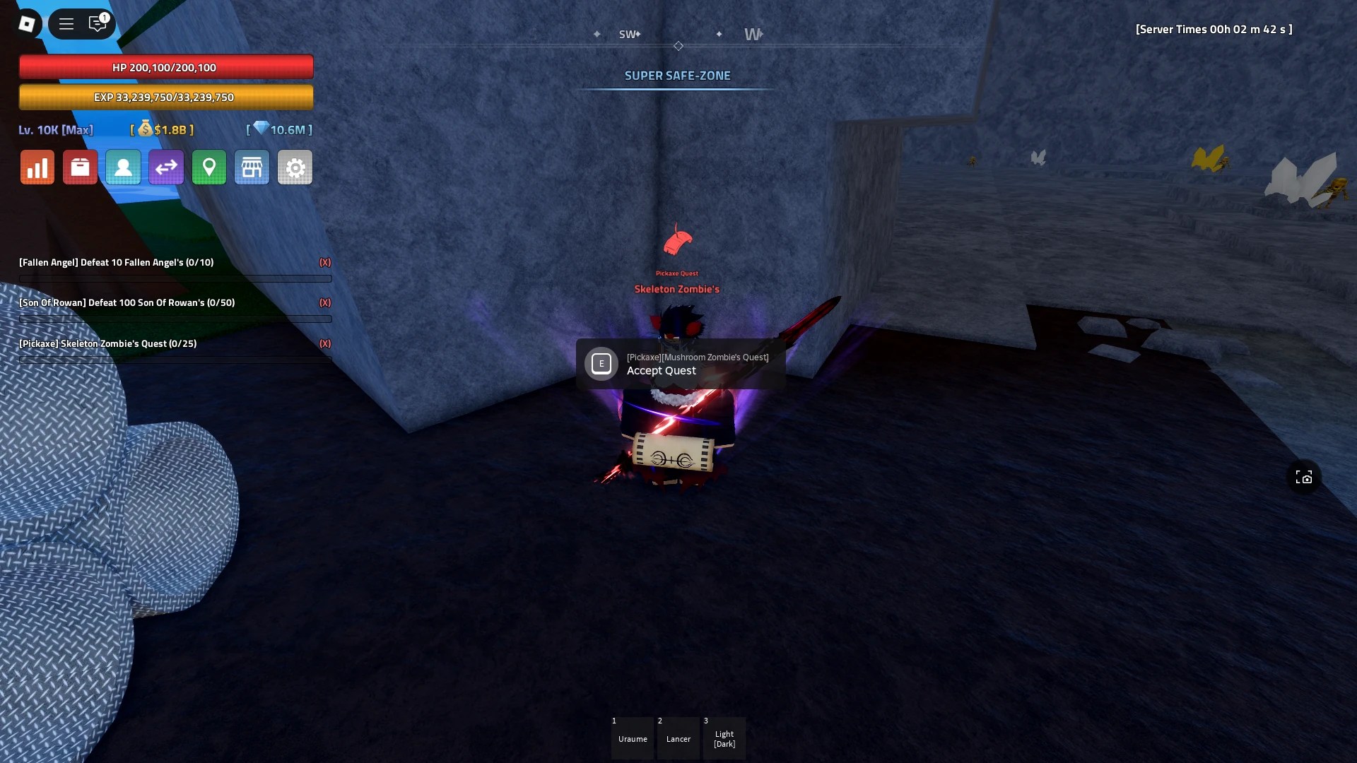 A player interacting with the Skeleton Quest NPC outside of the Skeleton Cave in the Verse Piece Roblox experience