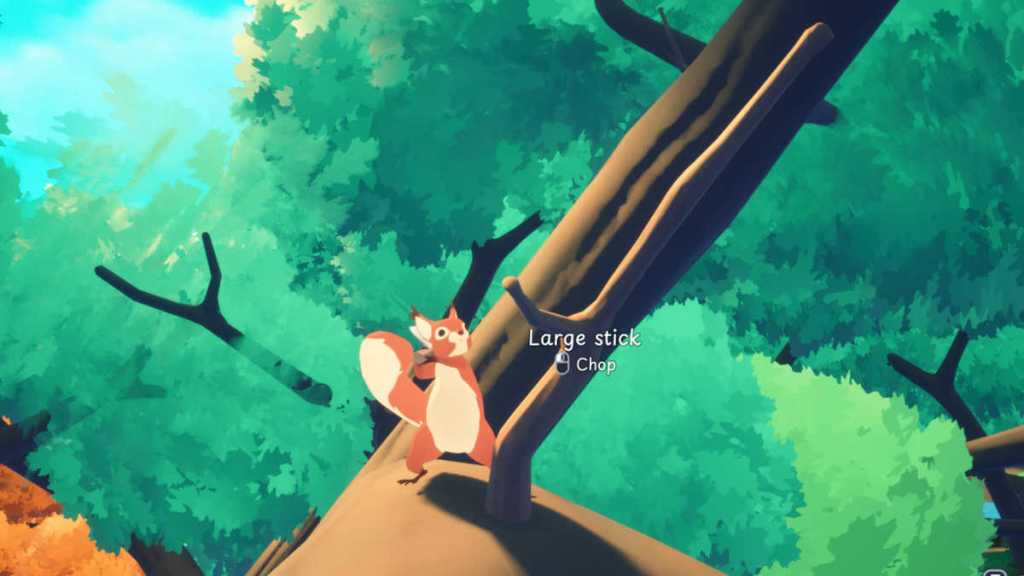 Chopping down a stick with the Pebble Axe in Squirreled Away