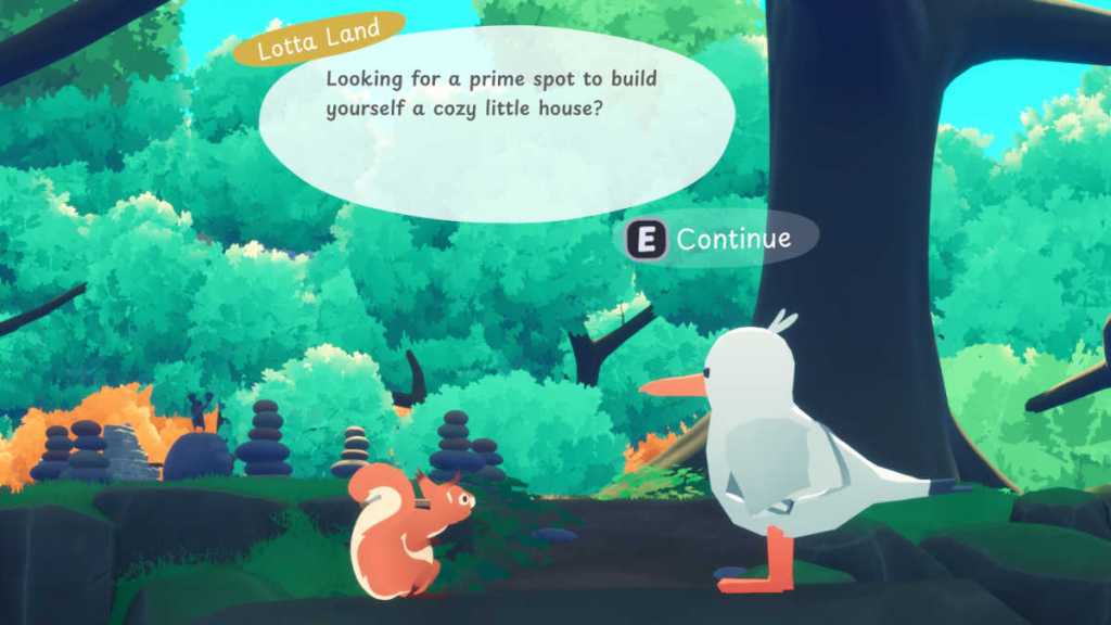 Squirrel talking to Lotta Land NPC in Squirreled Away