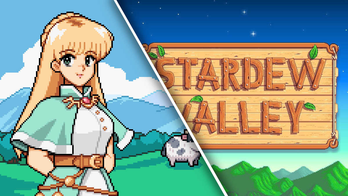 Celine from Fields of Mistria (Left) and the Stardew Valley logo (Right)