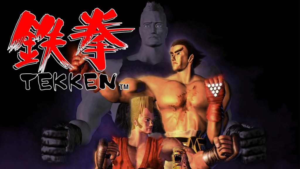 Tekken: a series of low-poly fighters pose on a dark background.