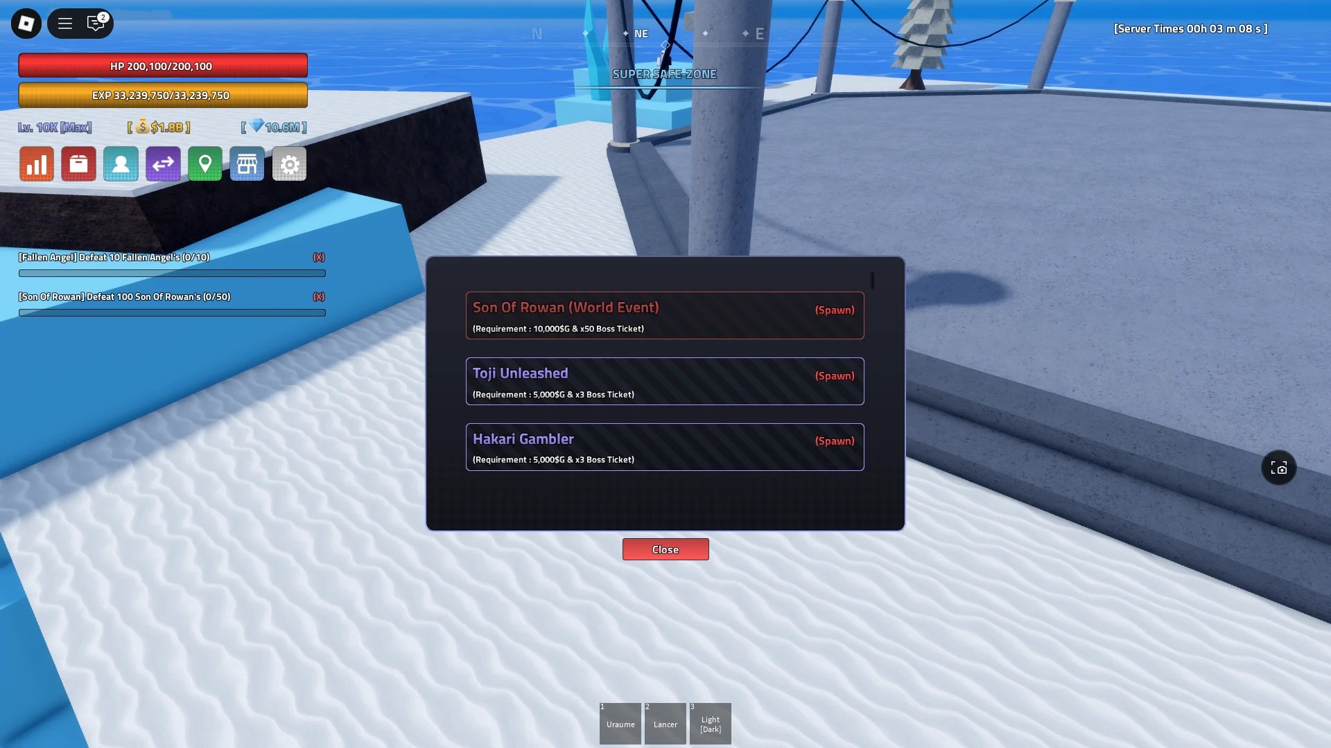 Preview of the Spawn Boss menu in Verse Piece Roblox experience