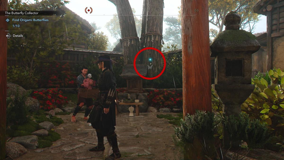 Blue Butterfly on tree near prayer area