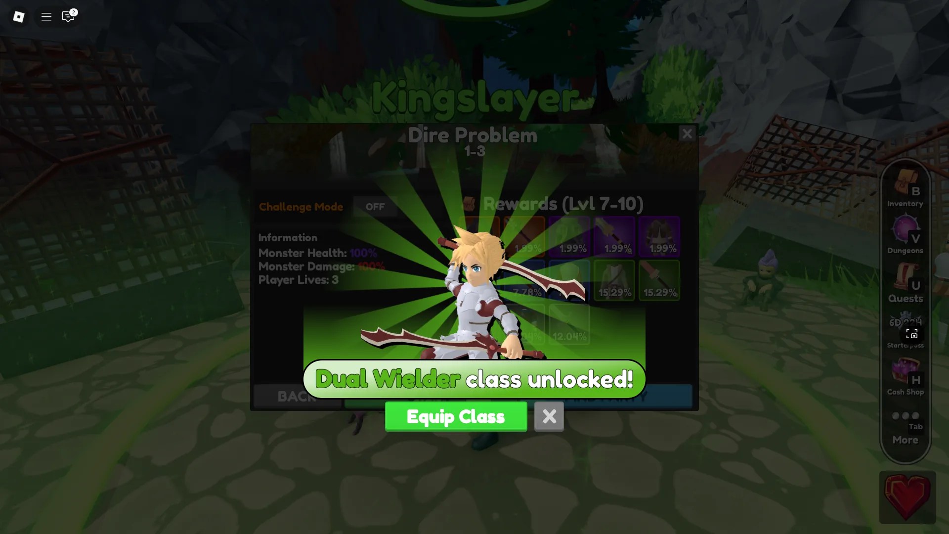 Preview of the window that pops-up when you unlock a class in World // Zero Roblox experience