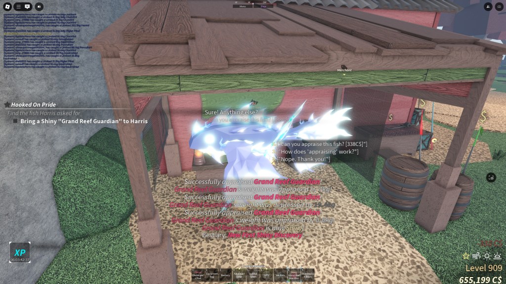 A Fisch player is appraising a Grand Reef Guardian