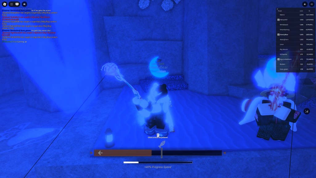 A Fisch player has the blue moon icon above their head