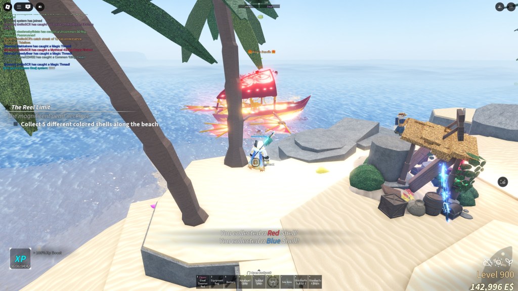 A Fisch player is collecting shells from the beach