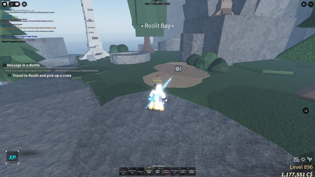 A Fisch player is looking at a white crate 