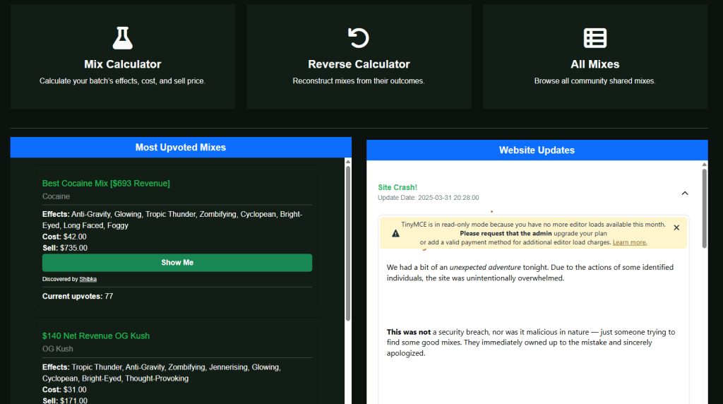 Schedule 1 calculator screenshots