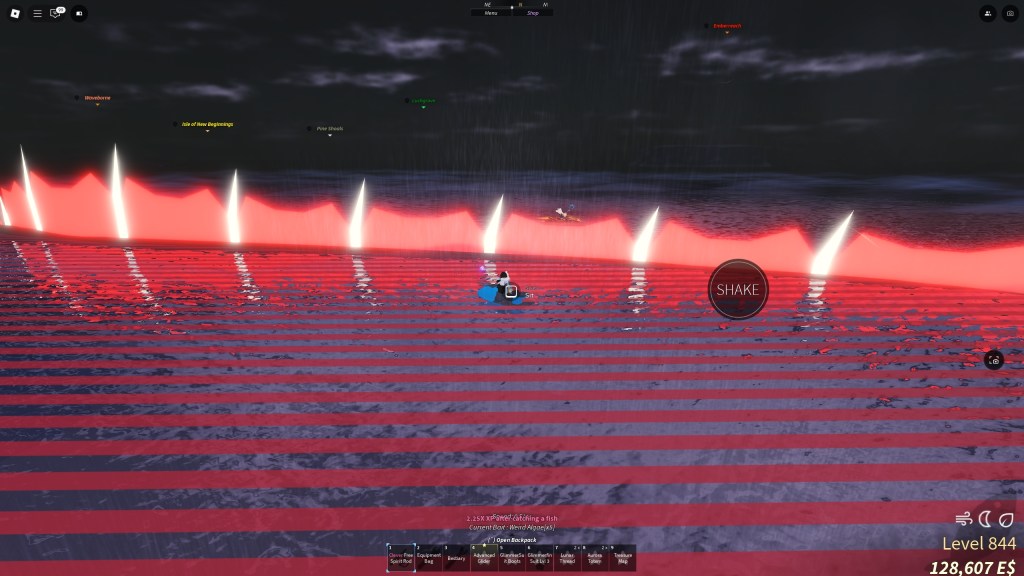 A Fisch player is trying to catch a Sea Leviathan