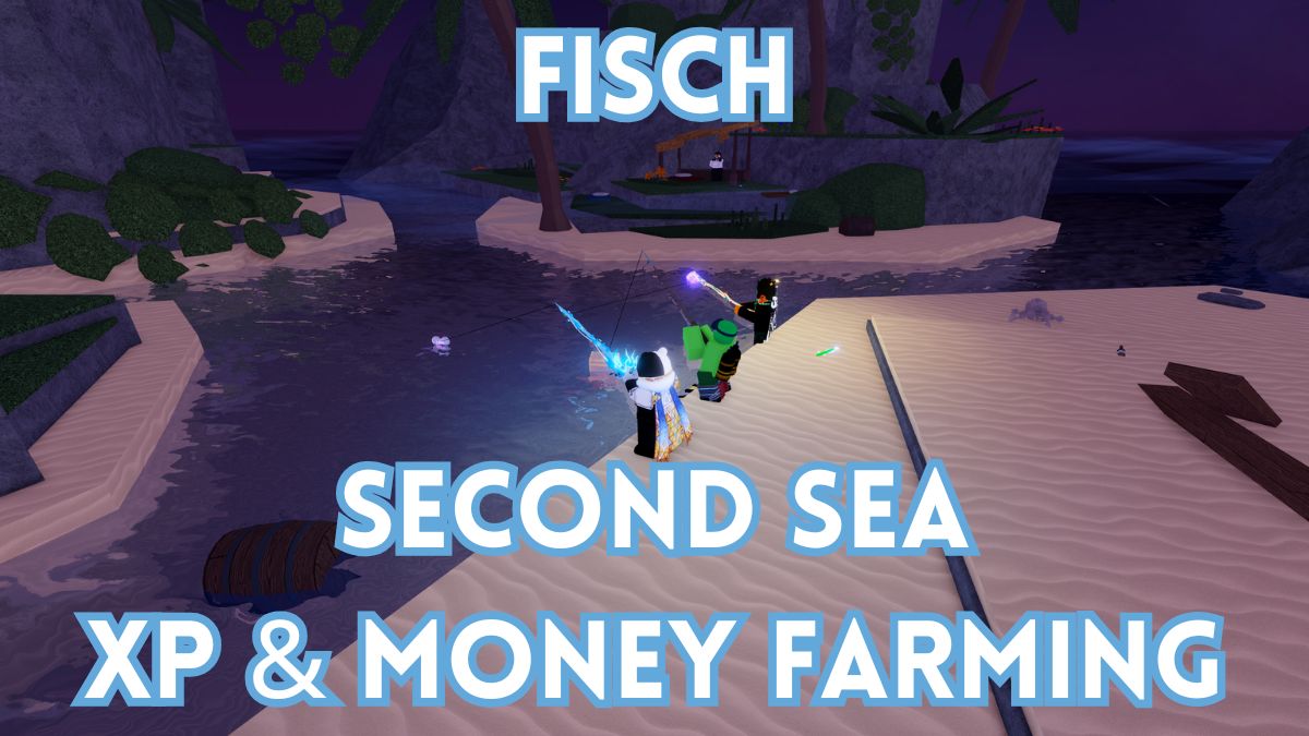 Several Fisch players are fishing on the Isle of New Beginnings and there is a title on top and bottom of the page