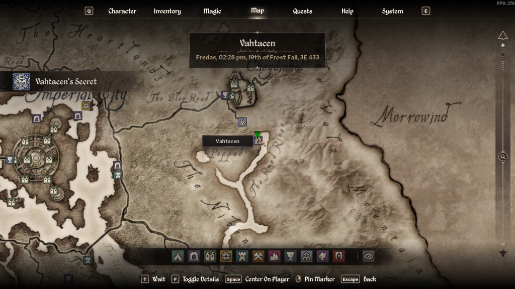 The location of Vahtacen's Secret on the map