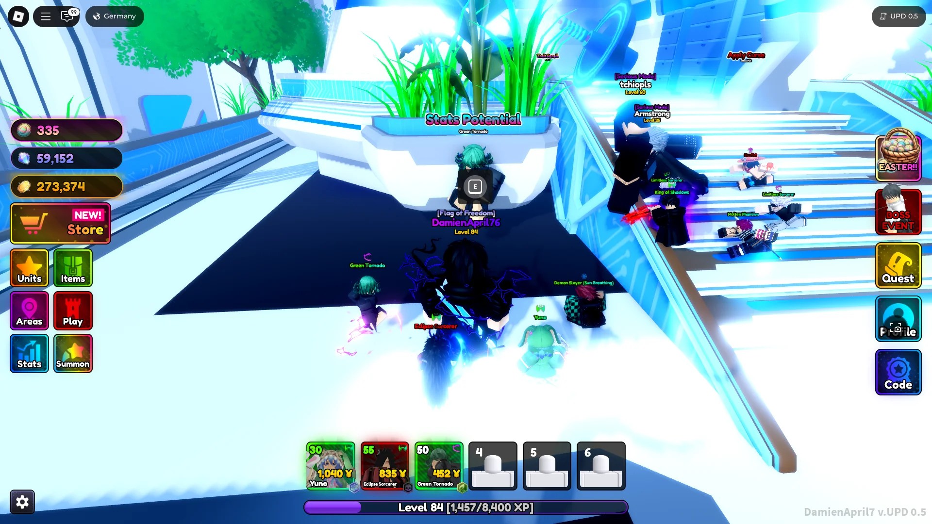 Location of the Stats Potential NPC in the Anime Rangers X Roblox experience